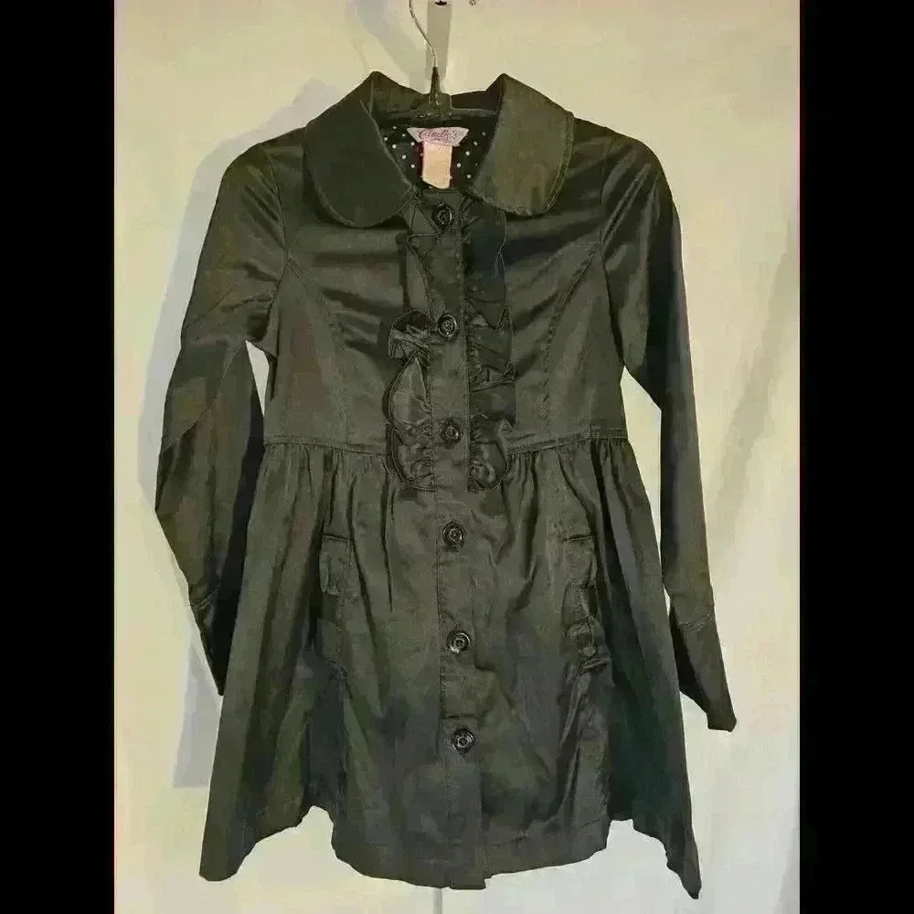 Stylish Black Ruffle-Front Dress Coat